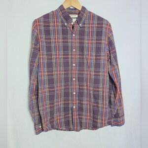 Goodthreads Poplin Sz L Men's Plaid Button Down Shirt - Purple Blue, Red, Yellow